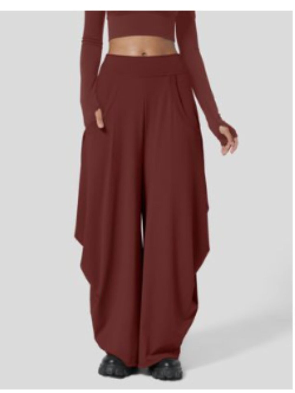 HALARA Red Draped Maxi Pants with Pockets